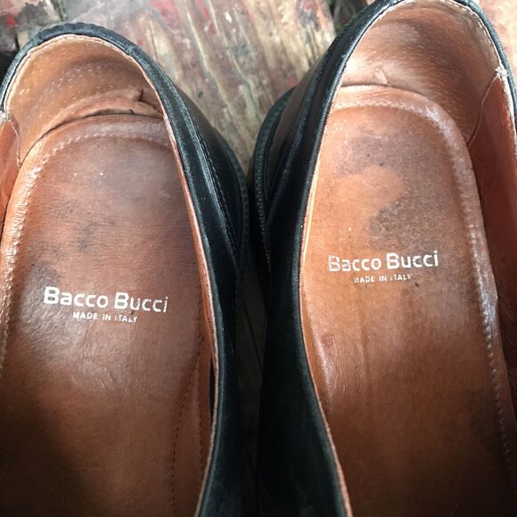 BACCO BUCCI Black LEATHER TIE OXFORDS MADE IN ITALY  Mens US SZ 13 Dress Shoes